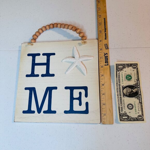 HOME Wall Hanging With Starfish & Beaded Handle Nautical Decor Coastal Cottage - Picture 6 of 7